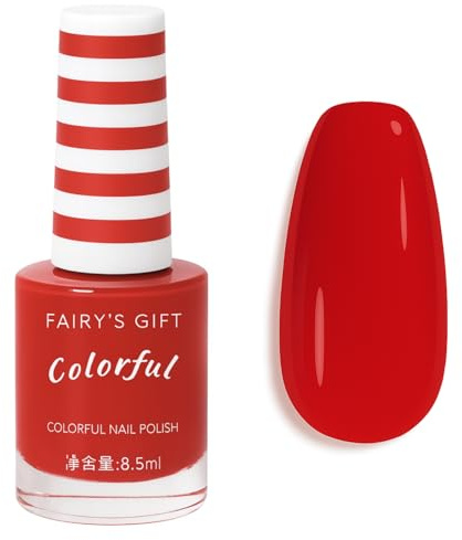 Red Nail Polish - Bright Red Nail Polish Quick Dry - Breathable Cherry red Vegan Nail Varnish - Waterproof Long Lasting Nail Varnish - Chip Resistant No UV Light Needed Christmas r ed Polish