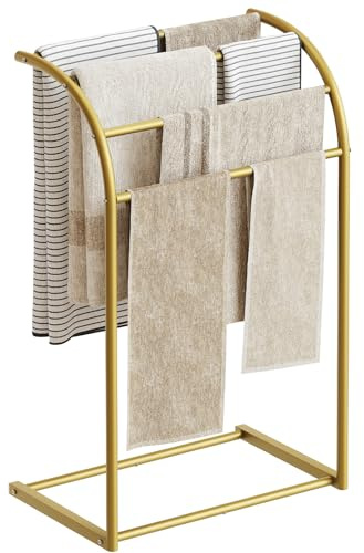 YATINEY Free Standing Towel Rack, 4-Tier Blanket Rack for Bathroom, Pool Towel Stand Display and Drying Rack, Modern Towel Blanket Storage Organizer, Gold CJ07GD