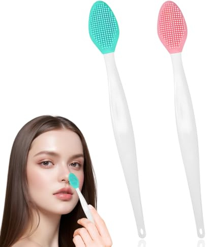 GILWUMO 2 spazzole per l'esfoliazione labiale in silicone a doppia faccia e spazzole per la pulizia dei punti neri, inoltre utilizzabili per la pulizia del viso (rosa, verde).