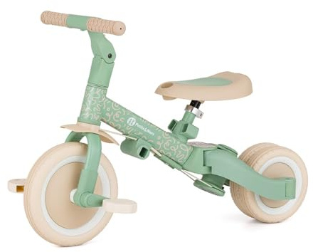 PETITE&MARS Triciclo multifunzionale 5 in 1 Turbo * Bicicletta * Triciclo * Bici senza pedali * Auto da corsa * Veicolo per imparare a camminare (Vortice verde - Limitato)