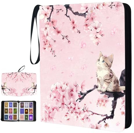 Cat Design Trading Card Storage Album for Son Daughter, Collectible Trading Card Binder with 50 Durable 9-Pocket Pages, Gift for Card Collector on Birthday Christmas