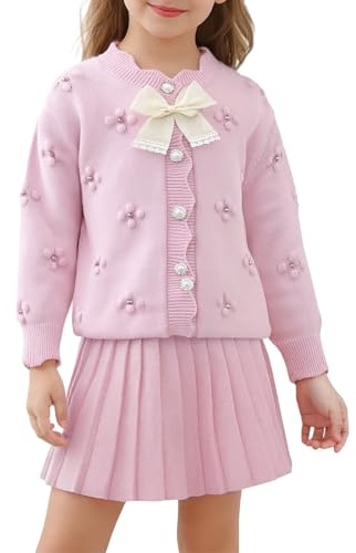 Conjunto de Dos Piezas para Niña Suéter y Falda Abullonada Vestido de Cuello Redondo para Otoño e Invierno