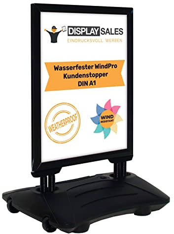 DISPLAY SALES Plakatständer WindPro® SLIM | Kundenstopper OUTDOOR in DIN A1 | Plakataufsteller A1 wetterfest in schwarz | Aufsteller Werbung beidseitig nutzbar für 2 Plakate