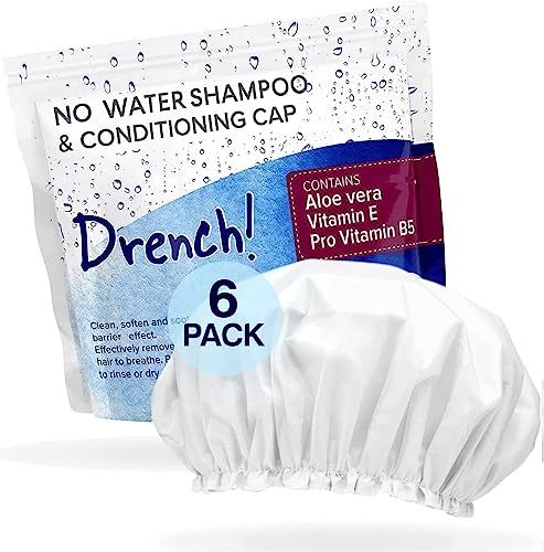 Drench! Medical Cuffia Shampoo Senza Acqua - 6 Unità - Shampoo Secco e Balsamo senza Risciacquo - Facile da Usare per Anziani e Costretti a Letto - Con Vitamina E e Provitamina B5