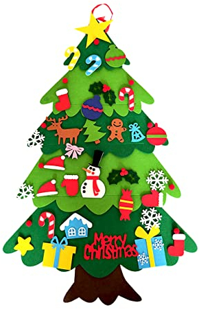 LUOHONG Albero Natale Feltro per Bambini, 32 Ornamenti Staccabili Regali di Natale di Nuovo Anno per Bambini, Decorazioni Natale per Pareti di Porte