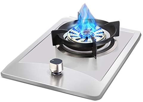 Estufa de un quemador, placa de gas, placa de gas de acero inoxidable, placa de cocción portátil, cocina individual de sobremesa/empotrada, con retardador de llama, fácil de limpiar, compati