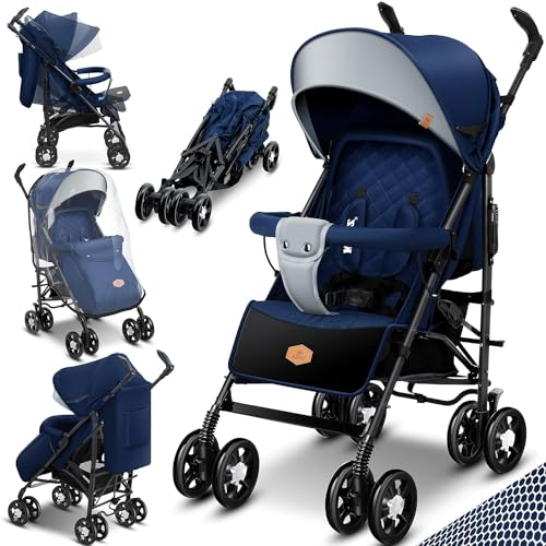 KIDIZ® Kinderwagen City-Pro Buggy Kinderbuggy klappbar Liegebuggy Sportwagen Faltbar 360° 6-Zoll-Rädern Inkl. Moskitonetz, Fußsack und Regenverdeck zusammenklappbar Schlaffunktion Blau