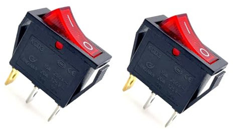 JZK 2x Rotes Licht EIN/AUS-Wippschalter 15A 250V 20A 125V AC 3 Anschlüsse SPST 3Pin Wippschalter EIN/AUS ON OFF Rechteckiger EIN-AUS-Netzschalter KCD 3-polig
