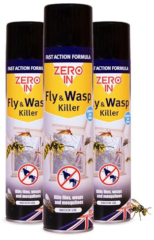 Zero In Fly & Wasp Killer – Fly Spray for the Home - Fast-Acting Aerosol Surface Treatment for Immediate Results - Kills Insects on Contact - Long-Lasting Protection - 300ml x3