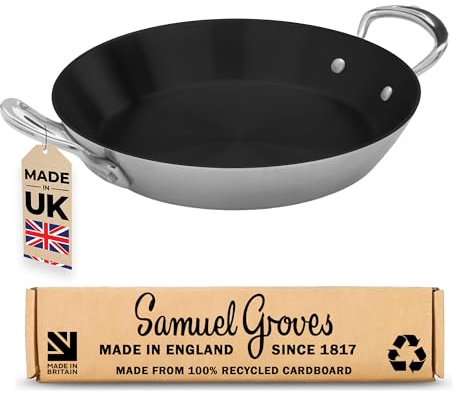 Samuel Groves Stainless Steel Non Stick 3-Ply Paella Pan – Rapid Heat Distribution, Durable Design, Riveted Handles, Induction Compatible, UK Made (30cm)