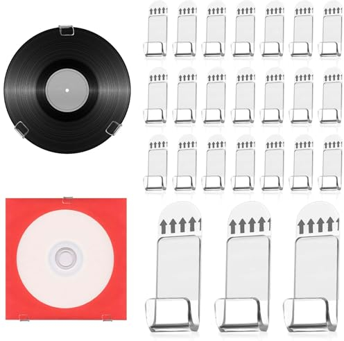 XIHIRCD 24stk Wandregal für Schallplatten, Selbstklebender Schallplattenhalter ohne Bohren Transparent Aufbewahrungsaufhänger für Alben aus Acryl mit Klebeband für Sammlung Heim Büro Dekoration