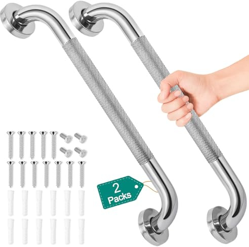 2 Pack 16 Inch Grab Bars for Bathtubs and Showers, Safety Bathroom Shower Grab Bars for Seniors Holds up to 500LBs, Handicap Grab Bars Stainless Steel, Anti Slip Shower Handle for Wall, Elderly