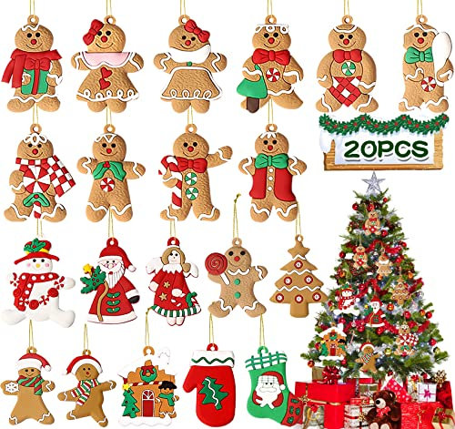 TEWWCEO 20 Piezas Adornos Navideños de Pan de Jengibre,Adornos Navideños de Hombre de Jengibre,Mini Colgantes de Muñeco de Jengibre,Colgantes de Jengibre,para Decoración de Árbol de Navidad