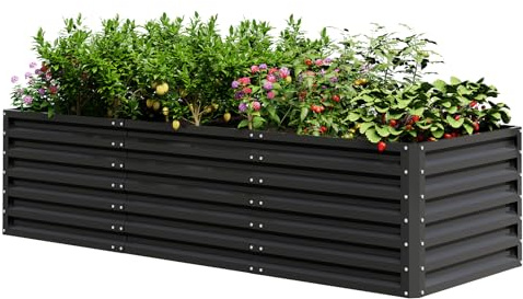 UDPATIO Aiuola rialzata in metallo, 240 x 60 x 90 cm, in alluminio zincato, per giardino e balcone, fioriera da 1296 l, per la coltivazione di verdure, fiori e frutta, grigio-nero