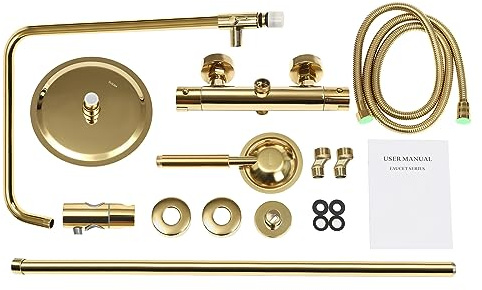 Duschset duschsystem duscharmatur termostat regndusch guld med handdusch badrum duschbeslag komplett dusch duschset handduschar armatur duschmunstycke termostatisk Rainsworth Shower system