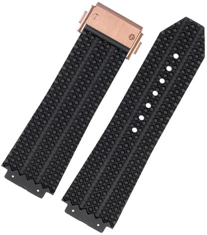 KDEGK FKM fluorosilikonarmband för HUBLOT BIG BANG Silikon 25 * 17mm 26 * 19mm Vattentät herrklockarmband Kedjeklocka Gummiarmband Armband(K Black-rosegold,26-19mm)