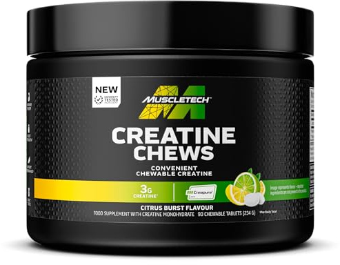 MuscleTech Kreatin-Kautabletten – Geschmack Citrus Burst – 90 Stück – 30-Tage-Vorrat. Praktische Kreatintabletten. Nahrungsergänzungsmittel mit Kreatin nach dem Training für Frauen und Männer.