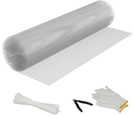 Relaxdays Malla Gallinero, 1x20 m, Rejilla para Vallas, 12,7x12,7 mm, Alambrada Conejera y Corral, Galvanizada, Plateado, 100% Acero, 1 x 20 m