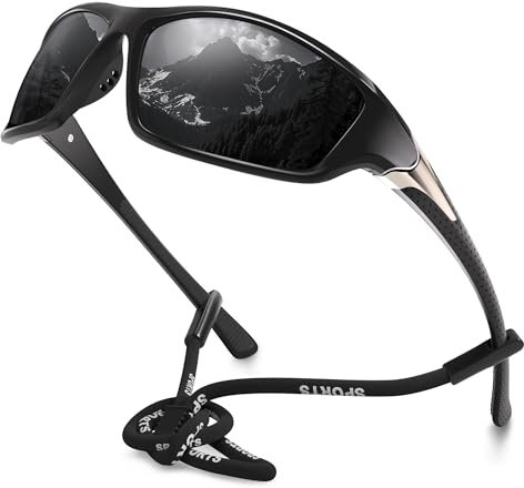 konqkin Polarisiert Sportbrille Herren-Fahrradbrille Damen-Sonnenbrille Herren-Sunglasses Men-Schnelle Brille-Rennrad Brille-For Outdoor Cycling,a-Schwarze-Esche