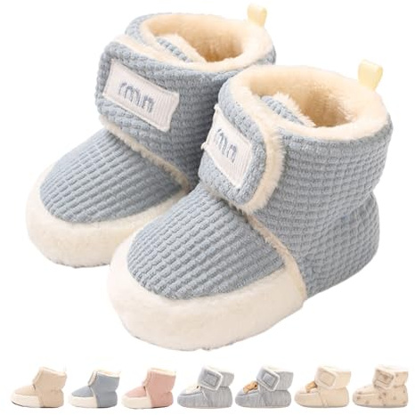 Patucos Bebé Niña Niño Invierno Zapatos Primero Pasos Antideslizante Termicos Forro Botas Recién Nacido Booties de Porteo Algodon Botines Calcetines Zapatillas Casa Blanda Gofre Azul 0-6 Meses