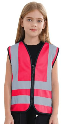 Loodgao Gilet De Sécurité Pour Enfants Sans Manches Brassière Réfléchissante Veste D Équipe Bénévole Protection Universelle Pour Jungen Et Mädchen Un rose vif 7-10 Years
