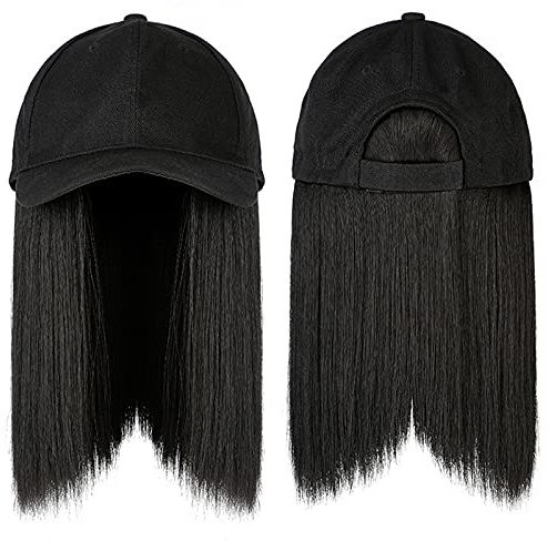 Casquette de Pluie Homme Imperméable Cheveux Attachés Perruque de Cheveux Chapeau de Baseball Long Droit Coiffure Bonnet de Cheveux Bleu Casquette à Visière Femme