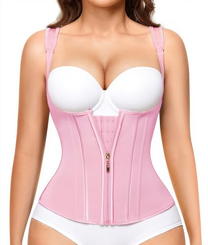 Nebility Waist Trainer for Women Corset Shapewear Tummy Control Faja Body Shaper Waist Cincher with Adjustable Strap(Pink,Small)