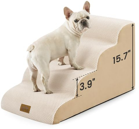 COZY KISS Escalera para Perros Pequeños, Escaleras para Mascotas de Espuma para Cama y sofá, Rampa para Gatos con Funda Lavable y Fondo Antideslizante, Ligera (Beige, Baja (40x72x40cm), 4)