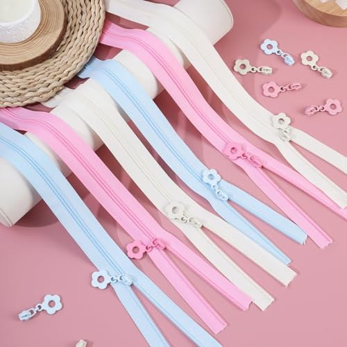 MSLSOZ 9 cremalleras de bobina de nailon, cremalleras de resina n.º 3 de 40 cm con tiradores de cremallera de flores, cremalleras fuertes de 3 colores para coser varios tamaños, costura, bolsos