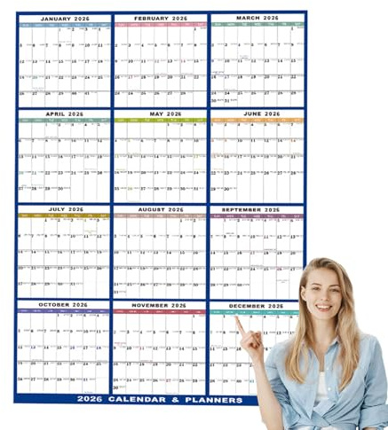 YNPQTDS Torrraderingskalender för vägg - 12 månaders vägg årlig kalender 2026, 24 x 36 tum årligt schemaorganiserare | för studenter lärare kontor whiteboard familj inomhus vänner skola kylskåp