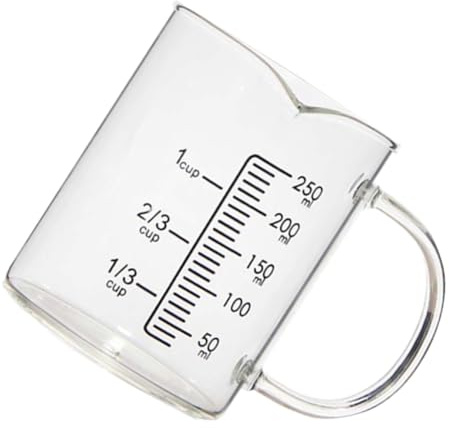 jojofuny Vaso Medidor de Vidrio de 250 Ml Vertedor Taza Medidora para Leche y Bebidas Base Estable para Uso Doméstico Cafeterías y Restaurantes