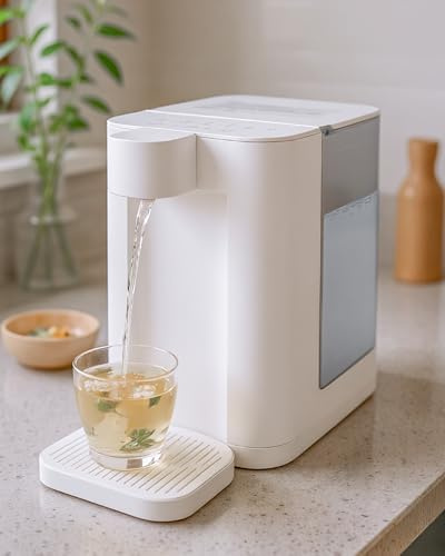 Water Dispenser, 5 Temperature Presets, 2 Water Volume Choices with LED Night Light & Cleaning Program, Instant Hot Water Dispenser, Energy-Efficient, Digital Touch screen, White