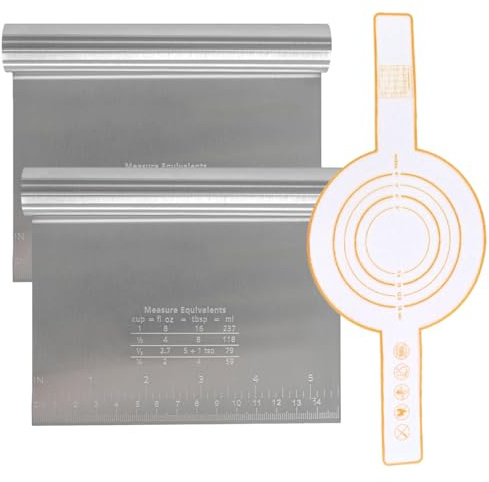 OPVYAEU Set 3 Utensilios Repostería 2x Cuchillos Acero Inox 12x15x2cm y 1 Tapete Silicona Repostería Espátula Scraper Pizza Cocina Baking