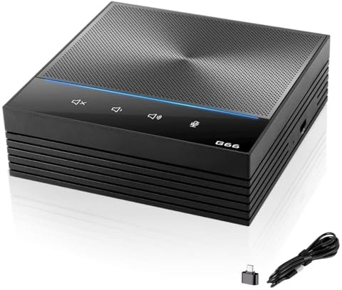 EMEBAY Altoparlante per PC e microfono da conferenza USB, con 2 microfoni omnidirezionali a 360°, riduzione del rumore tramite AI, tasto muto per sala riunioni o stazione di telelavoro