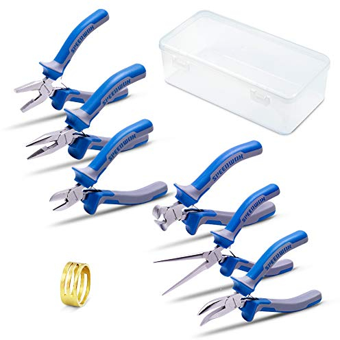 SPEEDWOX Schmuckzangen-Set, 6-teilig, Mini-Zangen-Set, klein, feine Schmuckherstellung, Zangen-Set mit einem Biegeringöffner, Mikro-Präzisions-Handwerkzeuge, industrieller Chrom-Vanadium-Stahl