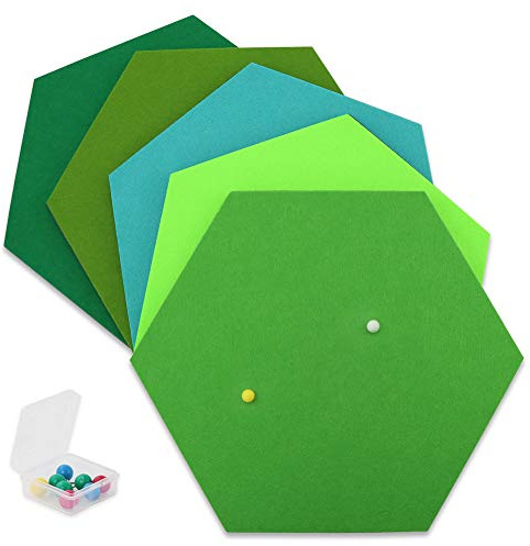 SEG Direct Hexagon Felt Cork Board Tiles, Large Hexagon Felt Bulletin Board Tiles Self Adhesive Picture Board, Memo Notice Tiles Pin Board for Walls Office, 11.8 x 10.2, 5PCS(Green Series)