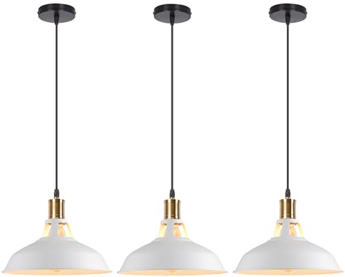 iDEGU 3 stycken pendellampor, retro hänglampa industriell lampskärm i järn Ø 27 cm vintage hänglampa för kök matsal vardagsrum sovrum hall restaurang (vit)