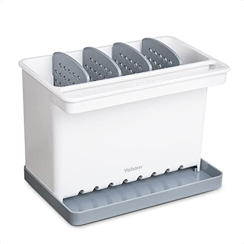 YOHOM Kitchen Sink Caddy 3-in-1 Sink Brush Holder Sink Tidy Washing up Sponge Caddy Dish Cloth Holder Organizer for Countertop Plastic Cleaning Sponge Holder with Divider