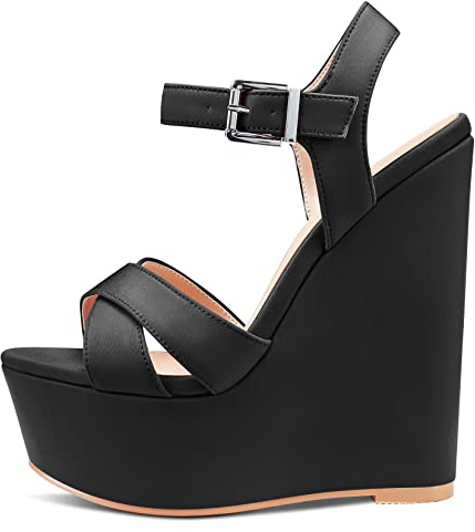 Castamere Femmes Haut High Compensé Plate-forme Talon Heel 15 CM Heels Ouvert Bout Sandales Lanières Cheville Boucle Sexy Dress Mariage