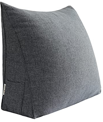 Johnear Keilkissen mit Seitentasche – Orthopädisches Rückenkissen für Bett & Sofa, Dreieckiges Lesekissen als Stützkissen für Lendenwirbel, Nacken & Bücher （Grau 2，45cm）