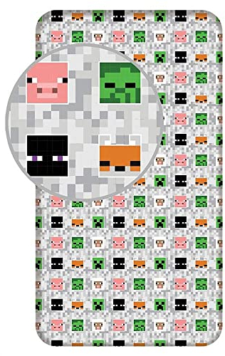 Minecraft Adventure Single Fitted Sheet - 100% Cotton Bedding Fitted Sheet with Large Pillow Case - Reversible Bedsheet for Kids - Comfortable & Breathable - Cute Cartoon Design