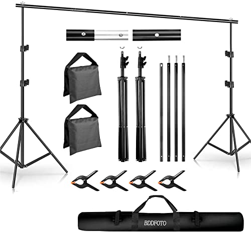 BDDFOTO Kit de Soporte de Fondo 6.5x10ft/2x3m Soporte de Fondo de Fiesta de Cumpleaños con 4PCS Clips (11.4cm), 2x Bolsas de Arena, Soporte de Fondo de Foto con Bolsa de Transporte de Lona