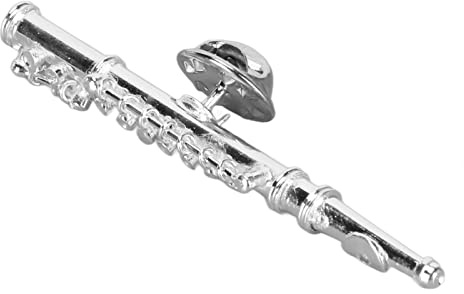 Silverflöjtbrosch Miniatyrmusikinstrument Lapelbroschnål med Röd Sammetsfodrad Instrumentfodral