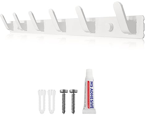 Sevenpers Kleiderhaken Weiß Garderobenhaken Hakenleiste mit 6 Haken Stabile Garderobenleiste für Jacken, Mäntel, Taschen, Hüte und Schals bieten und Mehr