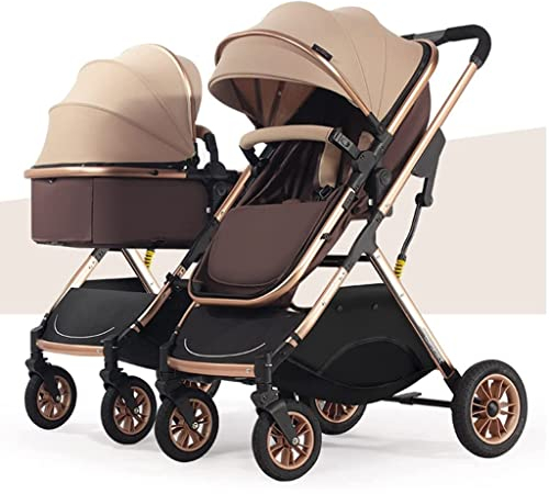 Doppel-Kinderwagen nebeneinander, Zwillings-Kinderwagen, Tandem for Säuglinge und Kleinkinder, faltbarer, stoßdämpfender Regenschirm mit hoher Querformat-Funktion und verstellbarer Rückenlehne ( Color