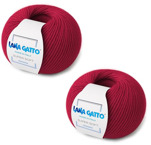 Strickgarn 100% Reine Merino-Schurwolle Extra-Fine, line Super Soft von Lana Gatto Made in Italy, hochwertiges Garn zum Häkeln und Handstricken, 100g 250 Meter, (Rot - 12246, 2)