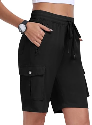 MoFiz Pantalones Cortos Cargo Mujer Bermudas Shorts Cintura Elástica Ligero Secado Rápido Pantalón Cortos de Trekking Senderismo Ocio Trabajo Jogger