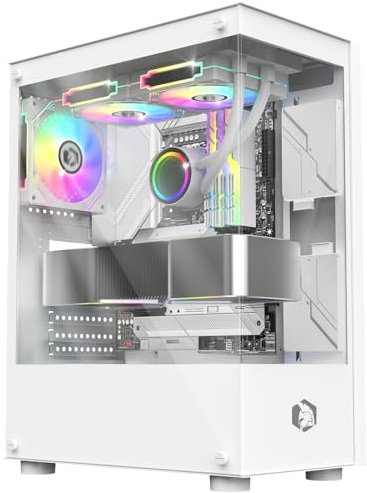 EMPIRE GAMING - Gamer PC-Gehäuse CM-241 – ARGB Medium Tower Micro-ATX und ITX – 3 Lüfter 120 mm 3 Pins 5 V LED RGB Adressierbar – MB Sync – Mid Tower weiß