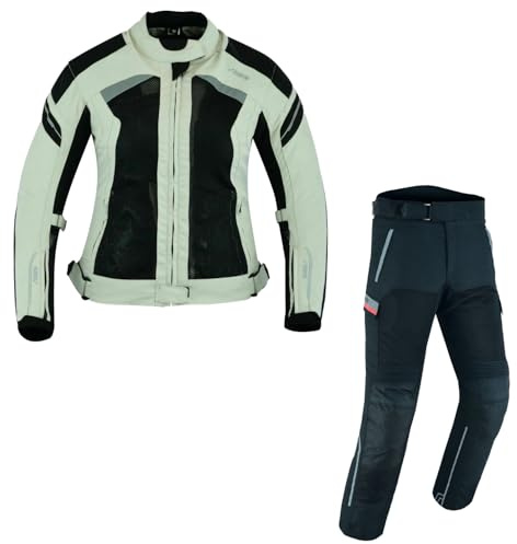 WMW WALI MOTO WEAR Damen Motorradkombi 2-teiliges Set Mit Protektoren Motorradhose & Motorradjake Wasserdicht Damen Motorrad Textil Kombi Wasserdicht Motorradkombi (GRAY, XL)