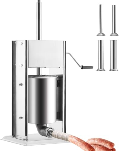 GarveeTech Stainless Steel Sausage Maker - Silver, Fast/Slow Speed, Easy to Clean, Tabletop Manual, Dual Exhaust Valves, Ideal for Restaurants and Homes, Makes Pepperoni, Salami and More，3 L